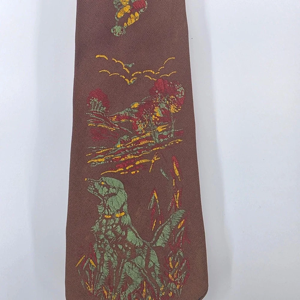 Vintage‎ Arco Brown Hunting Dog Duck Print Silk Necktie Men's Fashion Accessory